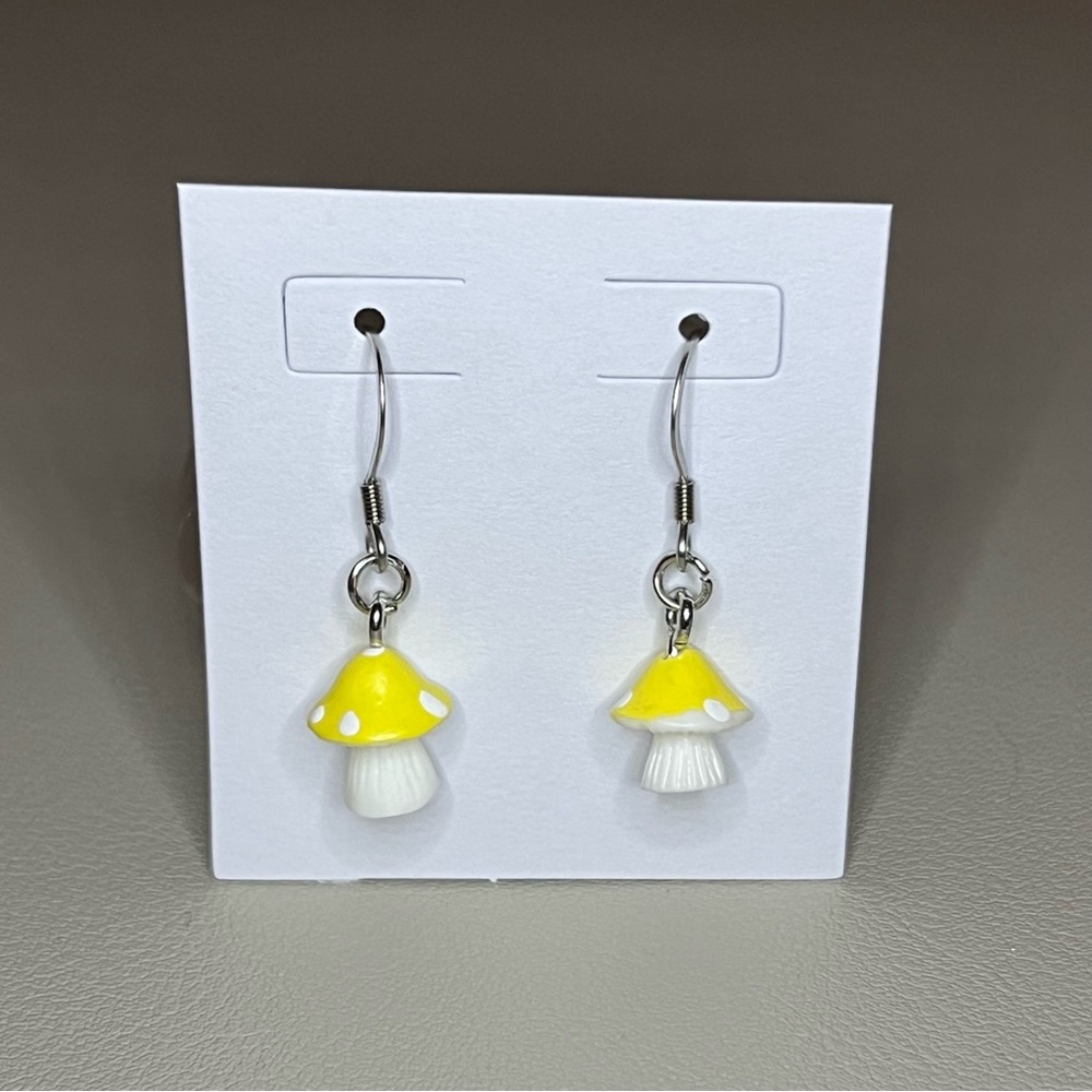 Mushroom Charm Earrings - Stainless Steel - Nickel Free
